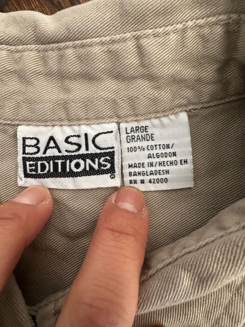 Basic Editions Light Khaki Cotton Short-Sleeve Button-Up Shirt Women's L - Picture 3 of 13
